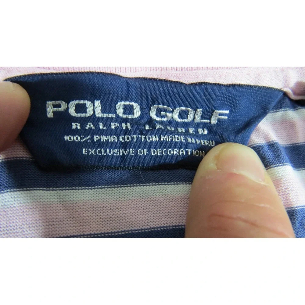 Polo Golf Ralph Lauren Shirt Men XL Pima Cotton Striped Pink Navy Blue Short